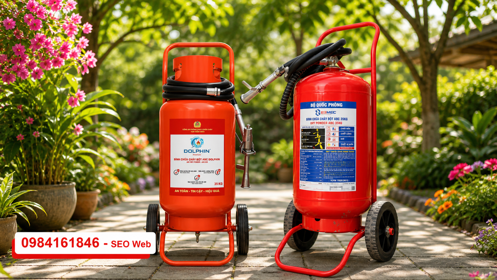 Bình chữa cháy xe đẩy thường dùng tại khu vực nguy cơ cháy nổ cao.